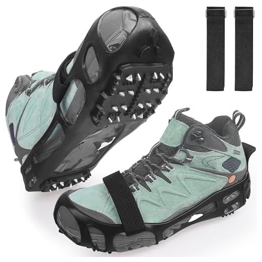 Ice Cleats Snow Traction Cleats Crampons for Walking on Snow and Ice Non-Slip Overshoe with Removable Straps Rubber Anti Slip Crampons Slip-on Stretch Footwear