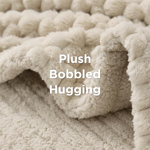 Image of Bedsure Heated Blanket Throw - Super Soft Flannel Sherpa Electric Blanket with Bubble Pattern, Heating with 6 Heating Levels, 4 Time Settings, and 3-Hour Auto-Off (Light Brown, 50x60 inches)