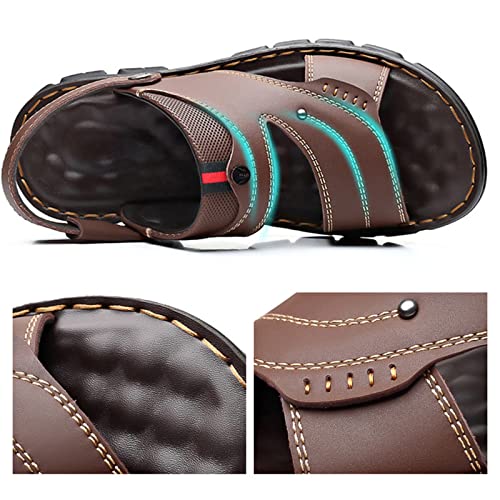 Men's Athletic Hiking Walking Sandals Non-Slip Water Resistant Lightweight Comfortable Beach Shoes，Men's Leather Sport Sandals, Breathable Waterproof Outdoor Athletic (Color : Brown, Size : 9.5)3