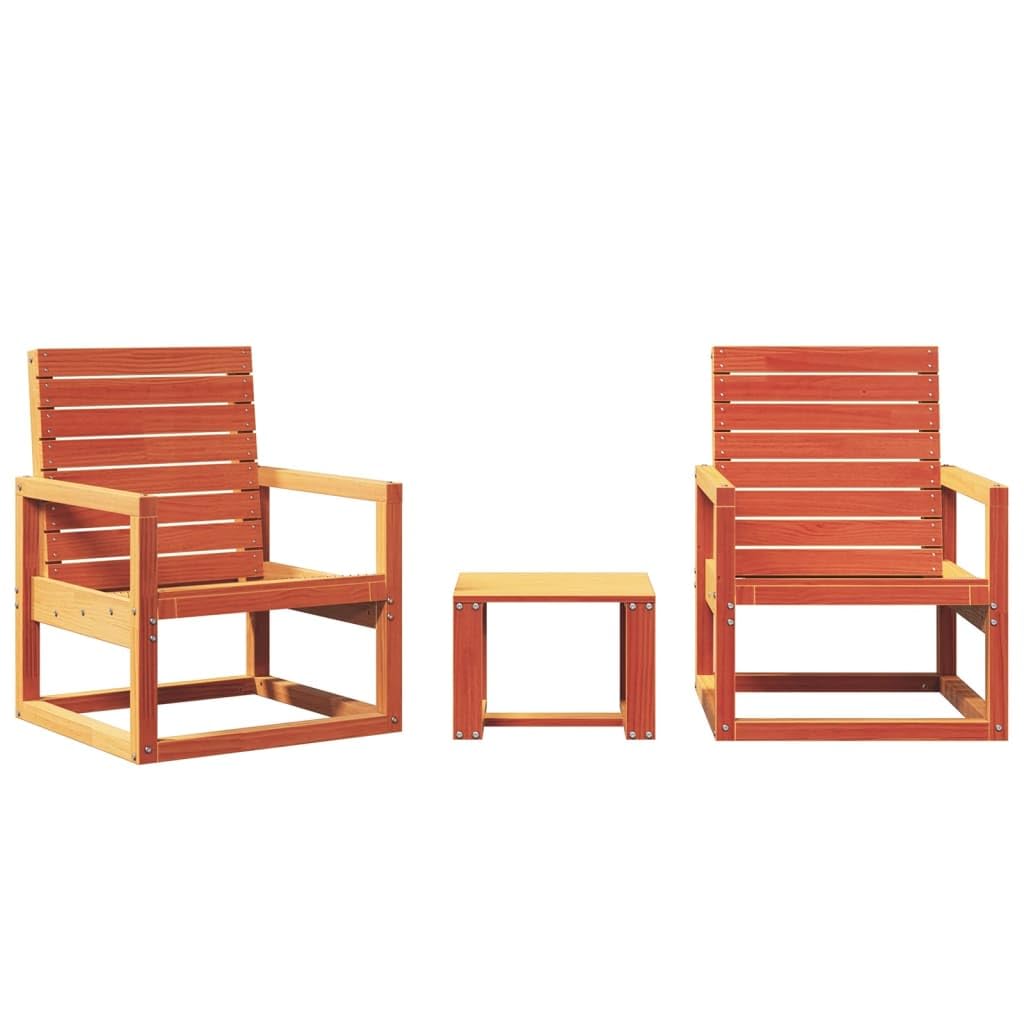 Juego de muebles de jardín de madera maciza de pino, 3 piezas, color marrón cera, para terraza, balcón, jardín, patio, muebles con mesa