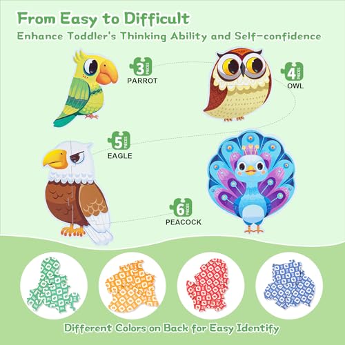Image of TOI Large Piece Toddler Puzzles for 2-4, Beginner Puzzles - Forest Birds | 4 Packs Kid Animal Shape Preschool Learning Jigsaw Puzzle, Educational Desktop Floor Game, School Activity for Boy Girl Gift