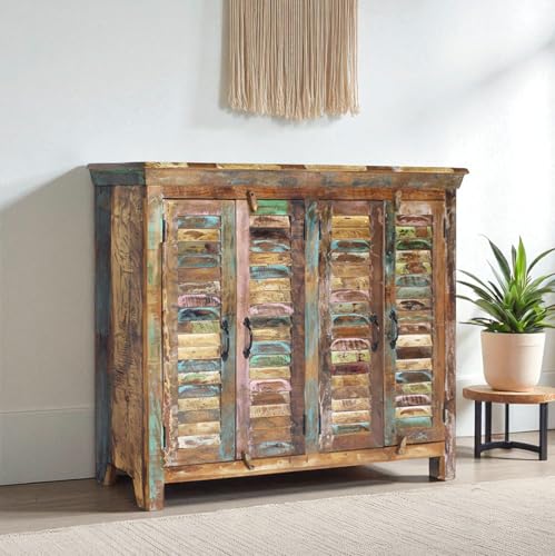 Image of The Attic Alabama Sideboard, Multipurpose Cabinet for Kitchen and Living Room Storage, Crockery Storage, Solid Reclaimed Wood Marvel, Multicolor Matte Finish