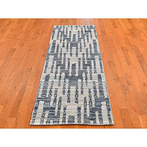 Shahbanu Rugs Pure Silk And Textured Wool Zigzag With Graph Design Hand Knotted Rug (2'7" X 8'2") #TOP1