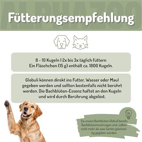 alphazoo Seelenruhe Anti-Stress Bachblüten für Hunde & Katzen 15g I Globuli Beruhigungstabletten gegen Hektik & Stress I Natürliches Beruhigungsmittel