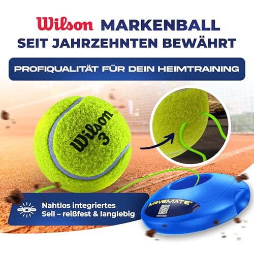 MOVEMATE Tennis-Trainer Set mit Wilson® Tennisball | innovatives Ballspiel für Draußen, im Garten, im Park für Kinder & Erwachsene | inkl. Transporttasche & Übungsvideos