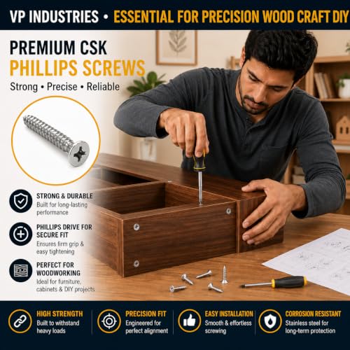 Image of By inchVP INDUSTRIES inch (Pcs-50) No.2x10 mm CSK Phillips Head Self-Tapping Screw - Stainless Steel, Star Slot, Philips Drive for Wood, Plywood & Plasterboards