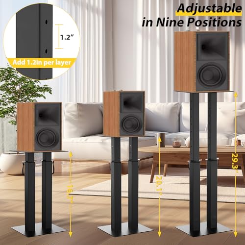 Universal Speaker Stand Pair Double Tubes Heavy Duty Bookshelf Speaker Stands Support 110lbs 16.7" to 29.3" Height Adjustable Floor Speaker Stand with Non-Slip Pad for Home Theater by IBVIVIC - Image 4