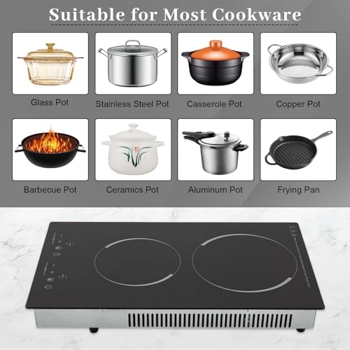 Electric Ceramic Cooktop with Plug, 1500W 110V Portable Induction Cooktop 2 Burners Electric Built-in Cooktop Sensor Touch Control Countertop Electric Hot Plate, 9 Heating Level - Image 4