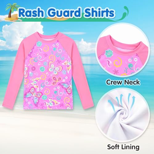 Image of Snowheart Girls Rash Guard Swimsuit Set Long Sleeve Bathing Suit Two Piece 3-12 Years