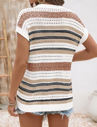 Image of Ivicoer Womens Spring Summer Tops Crochet Cap Sleeve Sweater Hollow Out Beach Vacation Clothes Trendy 2026 Loose Fit