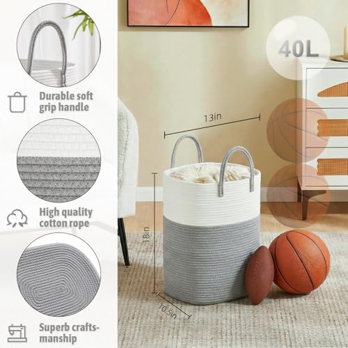 Image of Artfeel Laundry Basket,Woven Cotton Rope Laundry Hamper,40L Versatile Storage for Dirty Clothes,Baby Toys,and Blankets in Bathroom, Nursery,and Living Room