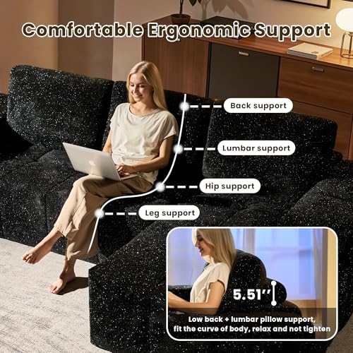 Image of 114 inch Glitter Cloud Sectional Couch with L-Shape Chaise, Modern Boneless Couches for Living Room, Fluffy Tufted Deep Seat Modular Sofa in a Box No Assembly