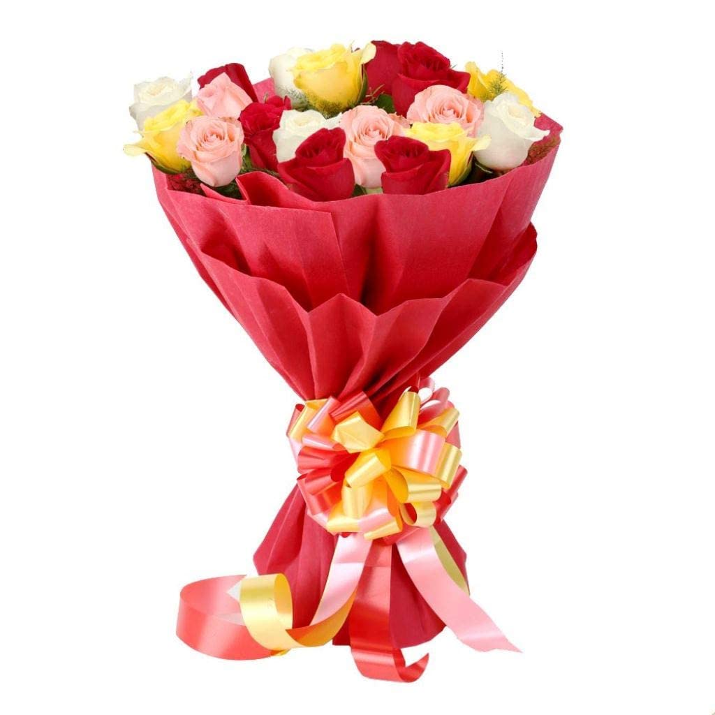 Mother's Day Special Fresh Flowers Bouquet of 25 Mixed Roses in Paper Wrapping, Bunch of 25 (Multicolour Rose)-image-12