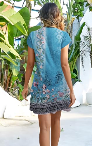 Image of Disamer Womens Casual Dresses Short Sleeve Summer Dresses 2026 Boho Floral Beach Sundresses Spring A-Line Dress with Pockets
