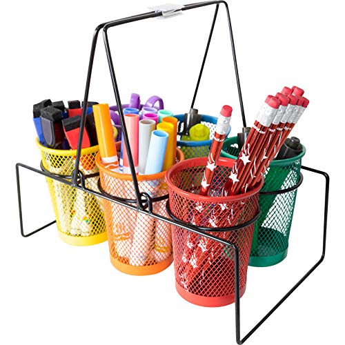 Really Good Stuff Store More Wire Works Classroom Supply Caddy – Includes 1 Caddy with 6 Mesh Cups – Organize Crayons, Scissors, and More – Keep Classroom Tables Neat – Have Supplies Ready for Groups