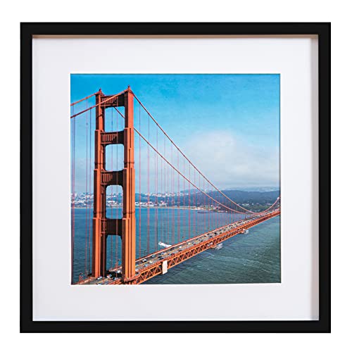 eletecpro 16x16 Picture Frame Made of Solid Wood with Glass Cover, Display 12x12 Pictures with Mat or 16x16 without Mat for Wall and Tabletop, Black