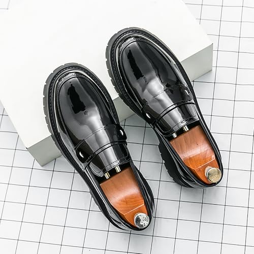 Men's Patent Leather Platform Slip-On Penny Loafers Fashion Round Toe Non-Slip Lug Sole Dress Shoes for Business Work Daily Wear2