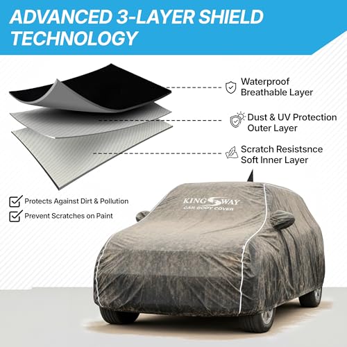 Image of KINGSWAY Accessories Super Waterproof Car Cover Only with BYD ATTO 3 Year 2022 Onwards, Mirror and Antenna Pockets, All Weather Protection Body Cover with Silver Piping, Black