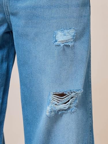 Image of Bewakoof Men Mid Rise 100% Cotton Solid Straight Fit Jeans|Straight Fit Jeans - Regular Fit | Classic Denim Pants | Everyday Casual