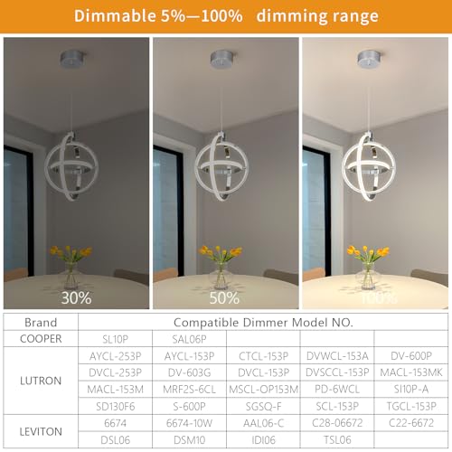 Image of Modern LED Pendant Light Chrome Pendant Lights 4000K Dimmable External Glow Height Adjustable Pendant Lighting for Kitchen Island Dining Room Bedroom Living Room Foyer(3-Ring)