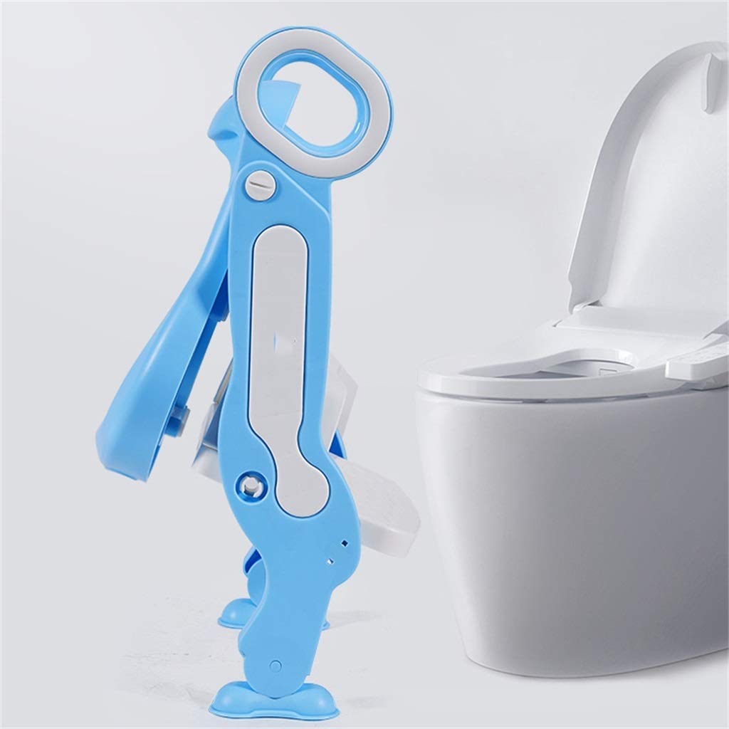 Toilette Töpfchen mit Trittleiter, Ergonomie Anti-Rutsch Töpfchentrainer Mit Toilettensitzabdeckung Einstellbar Falten Fußbank Zum Unisex-Kleinkind (Farbe : Blau)