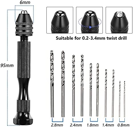 Mesee Pin Vise Hand Drill Bits, Precision Hand Drill Pin Vise with 10pcs Mini Micro Twist Drill Bits Woodworking Rotary Tools for DIY Jewelry Model Resin Wood Craft Walnut Amber Beeswax