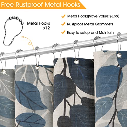 Smabu Blue Linen Cloth Shower Curtain With Liner Beige Shower Curtain Double Layer Blue And Cream Fabric Shower Curtain Eucalyptus Boho Farmhouse Chic Bathroom Shower Curtain Set Water Repellent 72X72 #TOP6