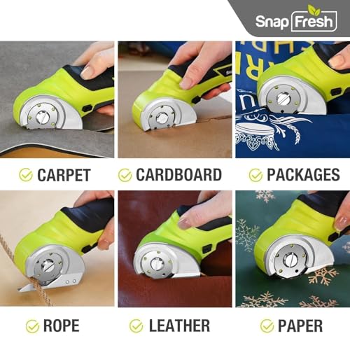 SnapFresh Cordless Electric Scissors, 4V Electric Mini Box Cutter, Carpet & Cardboard Cutter Tool with a Replacement Blade/Charger, Rotary Cutter for Cardboard Packages Leather Plastic (Green) - Image 3