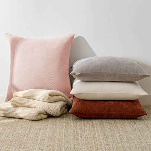 Image of a moment Pack of 2 Decorative Chenille Throw Pillow Covers with Twill Cushion Covers for Sofa Living Room Couch Bed 26x26 Inch Light Pink
