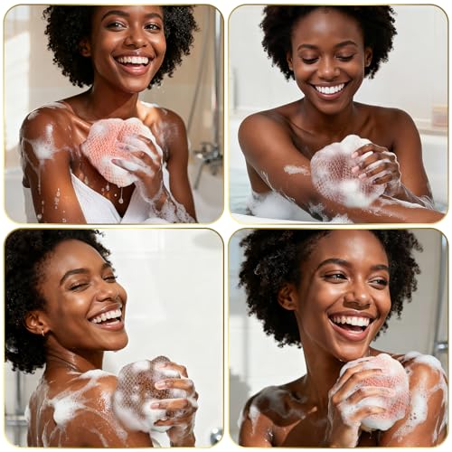 Image of UJFQBH African Net Sponge Authentic, Exfoliating Body Scrubber for Back and Hard to Reach Areas, Gentle Daily Exfoliation for Deep Cleansing, Quick Drying Shower Essential, Rosewood 3 Pack