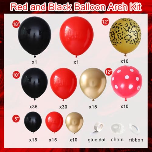 Image of 145pcs Red and Black Balloon Arch Kit with Leopard Cheetah Print Balloons for Women's Birthday Decorations, Baby Shower Bachelorette Spa Party Decorations