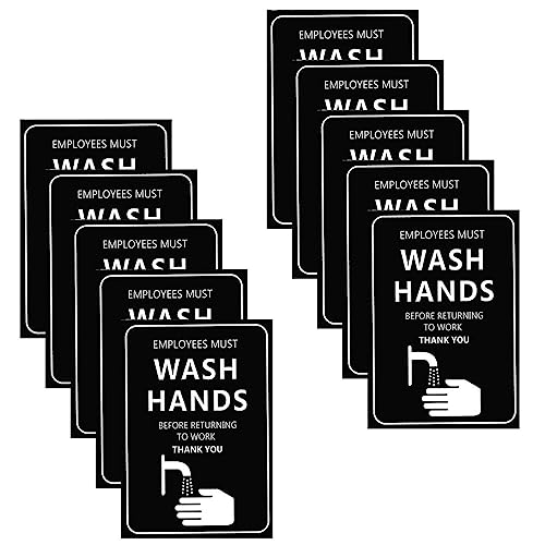 Image of CVANU Employees Must WASH HANDS Before Returning to Work Warning Safety Self-Adhesive Waterproof PVC Vinyl Sign Sticker Size (11.7inchX8.3inch) Pack of 10