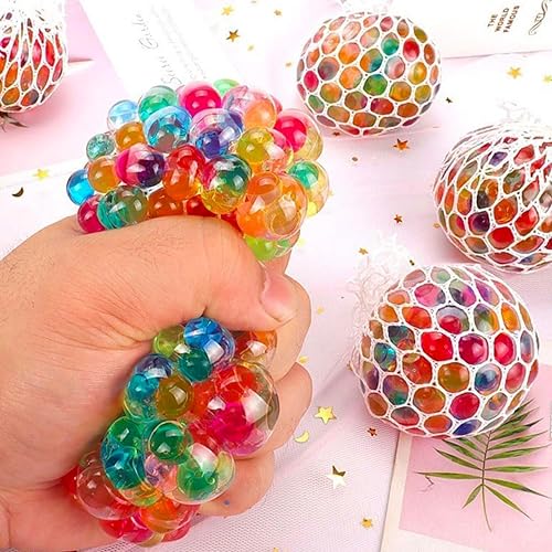 Image of PARTEET 2Pcs Mesh Squishy Stress Ball for Kids & Adults|Non-Toxic , Multicolor Magic Slime Squeeze Ball, Pressure Relief, Anti-Stress & Anxiety|Birhday Return Gifts