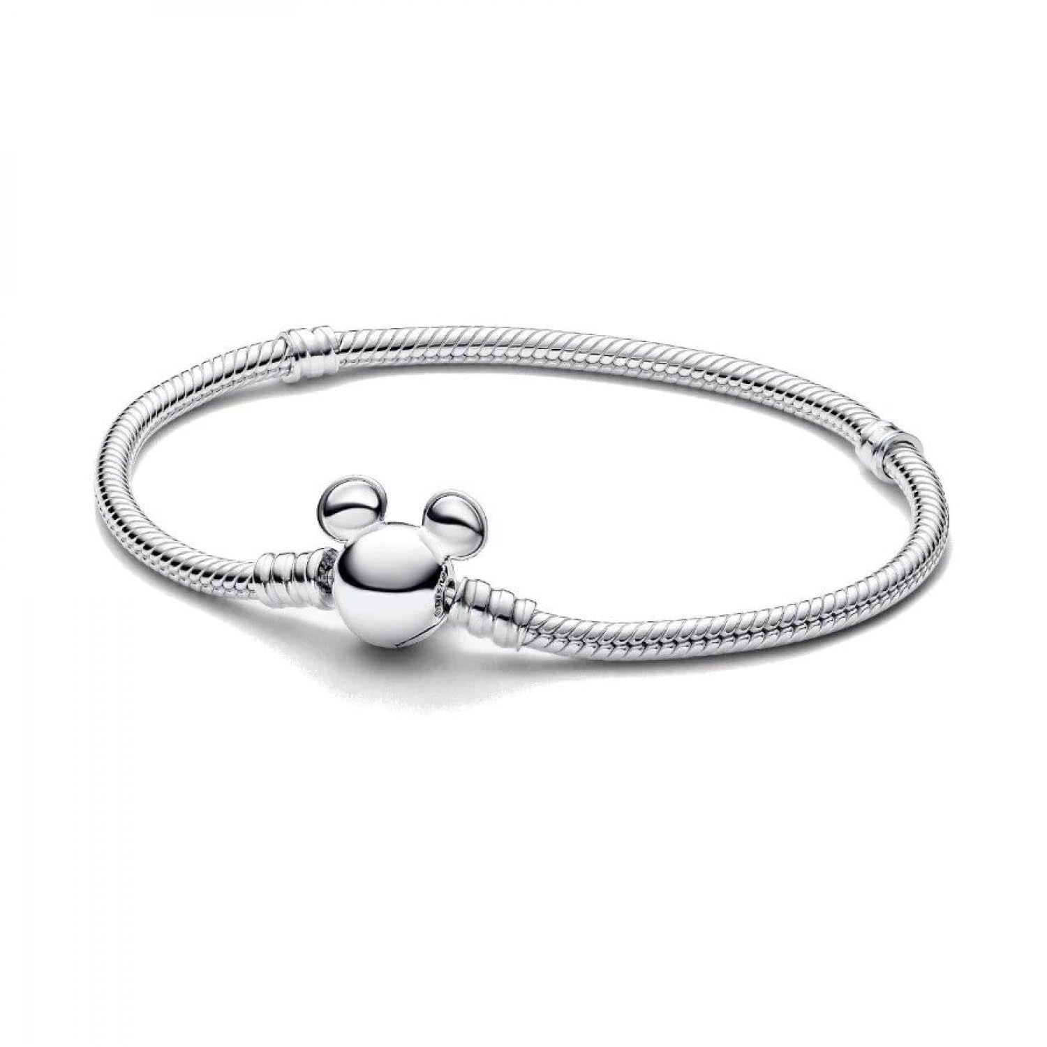 Pandora Disney snake chain sterling silver bracelet with Mickey Mouse clasp, 20
