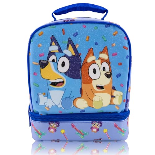 Fast Forward Bluey Lunch Box for Kids With Glitter | Insulated Lunch Bag Lunch Box for Boys, Girls, Unisex | Bluey and Bingo Blue Reusable Lunchbox