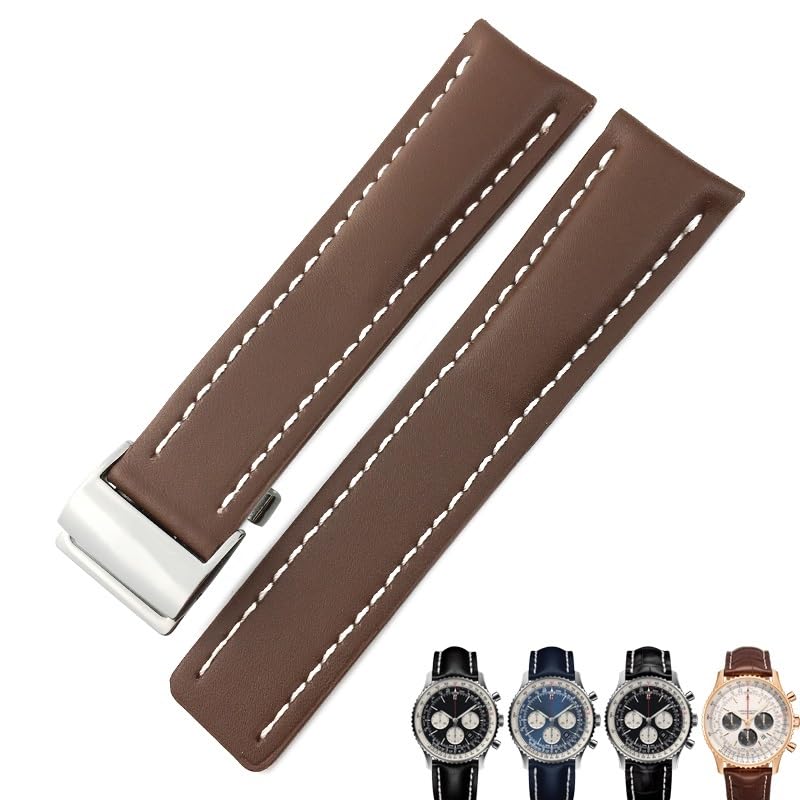 Bande de montre en cuir authentique 22mm douce contre l'usure des bracelets