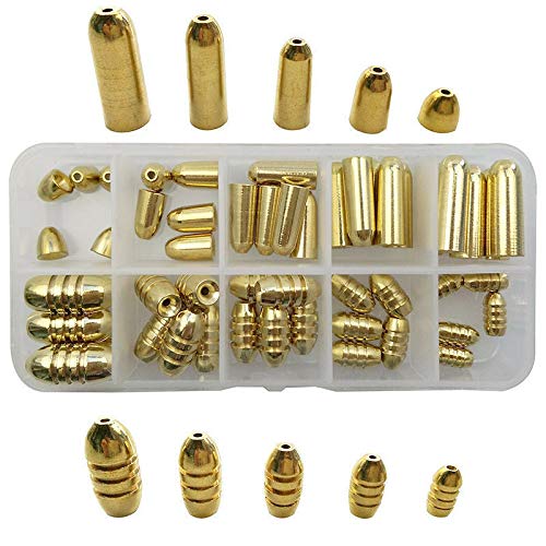 50pcs Bullet Shape Gold Brass Fishing Sinkers Set Lures Weights Sinkers Kit Box : Sports & Outdoors