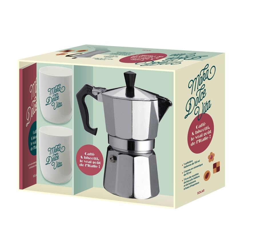 Moka Dolce Vita, caffè & biscotti, le vrai goût de l'Italie !: Coffret avec 1 cafetière italienne, 2 tasses en céramique, 1 livre de recettes
