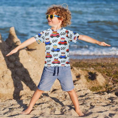 ALAZA Kids Rash Guard Boys Toddler Swim Shirts Short Sleeve Cat Car Go UPF 50+ 3T4