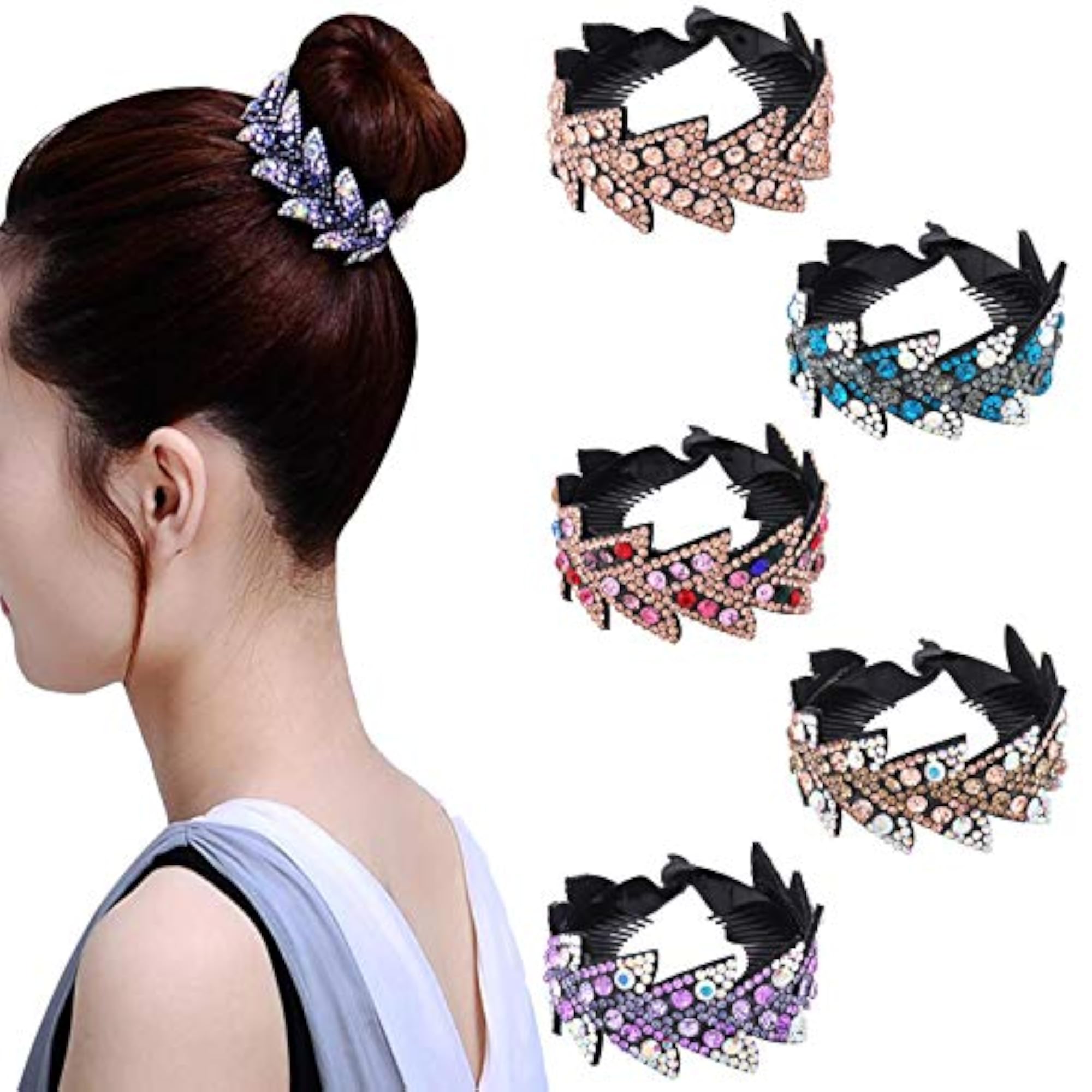 Women's Rhinestone Resin Hair Clip 5-Pack, Colourful Bun Holders