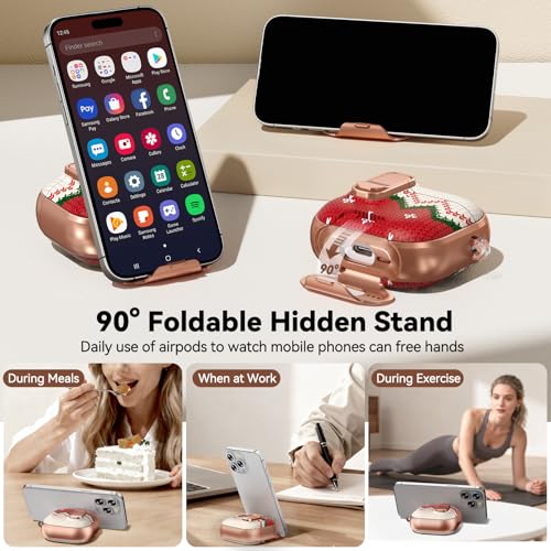 Image of for AirPod 4 Case, with Safty Lock & Phone Stand for Floral AirPod 4 Generation Case Cover for Women Girly, iPod 4 Cases with Keychain & Cleaner Kit -Red Checkered