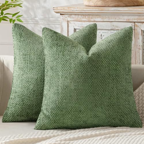 MIULEE Kissenbezug 40x40 2er Set Chenille Matcha Grün Kissenbezüge Sofakissen Weiche Dekokissen Kissenhüllen mit Elegantem Design CouchKissen Zierkissen für Bett Sofa und Wohnzimmer