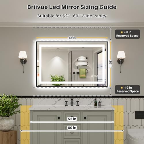 Image of 48x30 Inch LED Bathroom Mirror with Black Frame, Backlit & Front Lit, Anti-Fog Lighted Bathroom Vanity Mirror for Wall, Memory Function, Dimmable, HD Tempered Glass, Shatter-Proof
