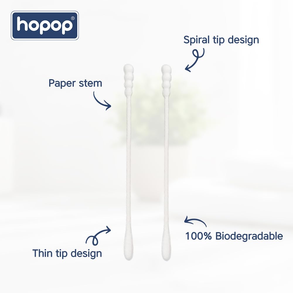 Hopop Baby Spiral Thin Paper Stem Safe Ear Cleaning Cotton Buds Swabs, 200 Stems (Pack of 2) 2
