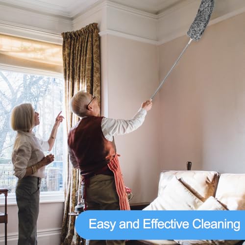 Image of Duster for Cleaning 5-in-1 Kit, 100 Inches Duster with Extension Pole, Extendable Duster, Microfiber Feather Duster, Cobweb Dusters for High Ceilings, Furniture, Blinds, Wall- Grey