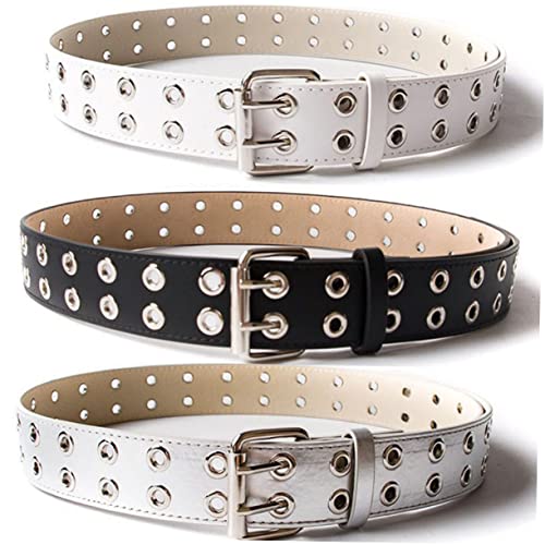 2pcs Men Stylish Leather Belt Double Buckle Belt for Jeans Air Hole Design2