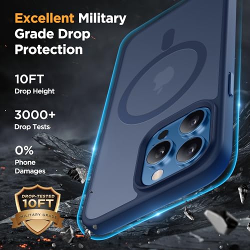 Image of Miracase Magnetic for iPhone 12 /12 Pro Case (Compatible with MagSafe) Military-Grade Protection, Anti-Fingerprint Translucent Matte Phone Cover for iPhone 12 /12 Pro Case 6.1 inch, Dark Blue