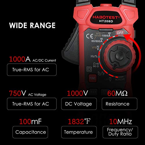 Abraçadeira digital AC / DC Multímetro True-RMS Abraçadeira de corrente multi-testador com Amp Volt