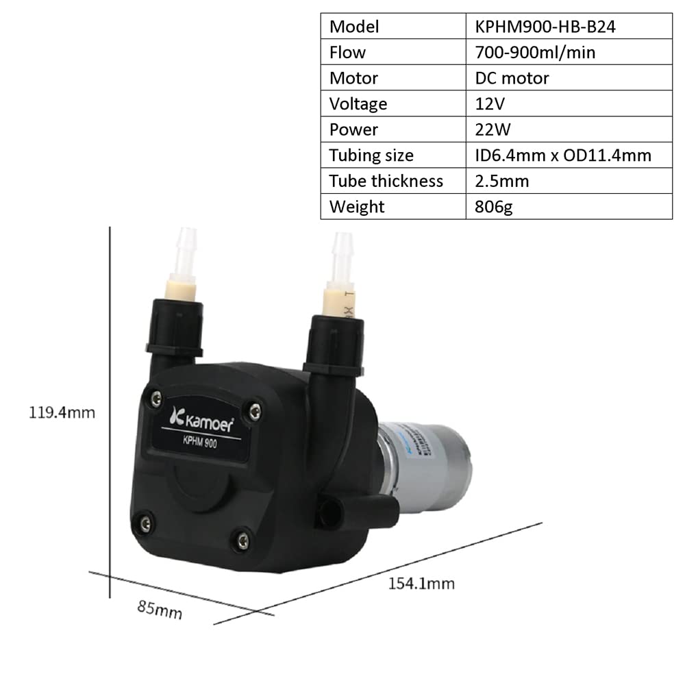 Kamoer KPHM900-HB-B24 peristaltische Pumpe mit hohem Durchfluss, 12 V DC, Bürstenmotor, Flüssigkeitsdosierpumpe mit BPT-Schlauch