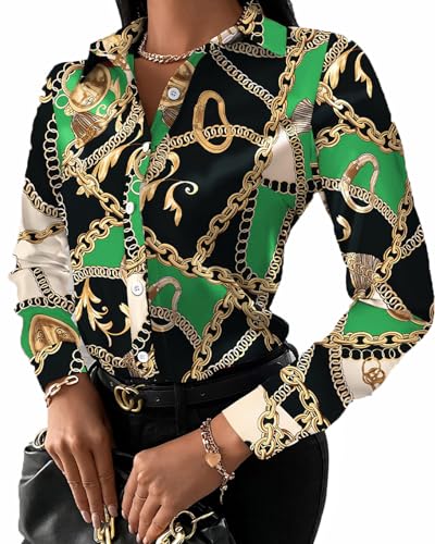 Women's Buchona Blouses Long Sleeve Floral Print Button Down Shirts, Loose Collar Sexy Tops for Everyday & Party Wear
